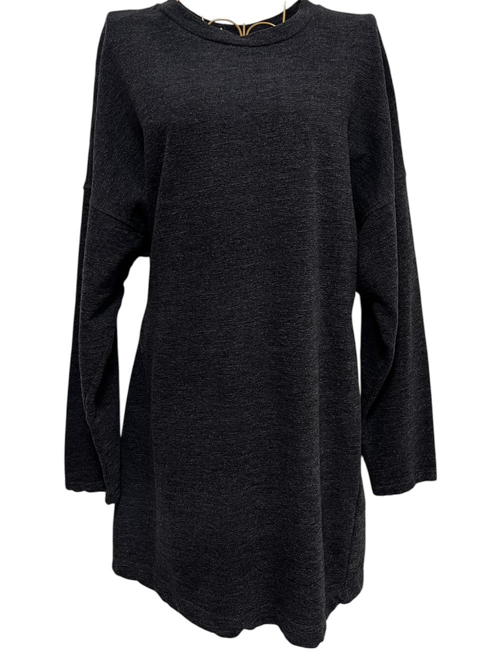 FREE PEOPLE BEACH Cotton Blend Dolman Long Sleeve Charcoal Mini Dress Size Large